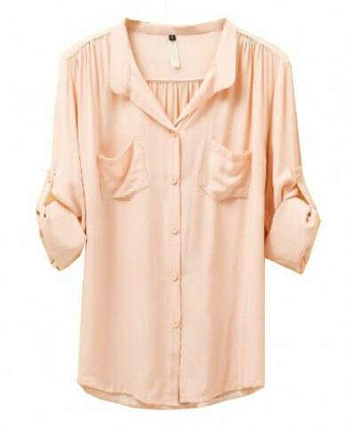 Mandarin Collar Cotton Blouse with Twin Front Pockets