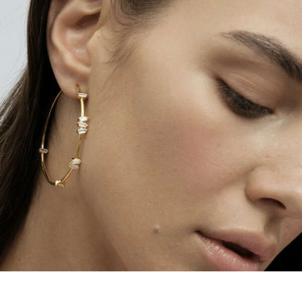 Mya Bay gold-plated baguette hoop earrings
