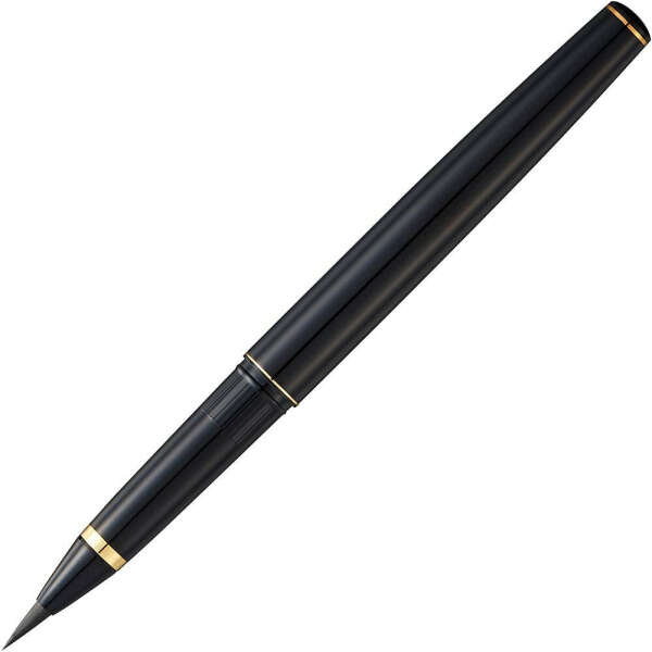 Kuretake Fountain Brush Pen black body with 3 Spare Cartridge, Black ink (No.13), Flexible Brush Tip for lettering, calligraphy, illustration, art, writing, sketching, made in japan