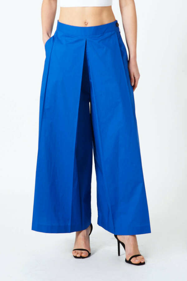 French Blue Sari Pleated Tailored Trousers