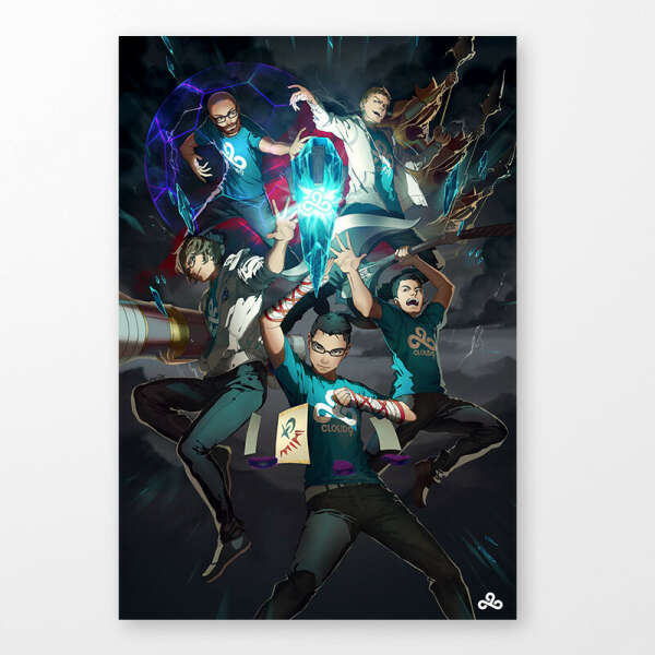 CLOUD 9 AUTOGRAPHED LEAGUE OF LEGENDS POSTER: 2015 WORLDS