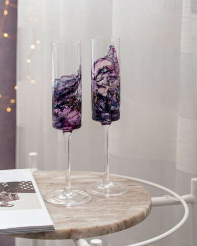 НОВОЕ > Пара бокалов для шампанского Акварель 190мл, фиолетовые купить в интернет-магазине