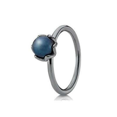 BLACK RHODIUM SILVER RING WITH DARK BLUE PEARL (серебряное кольцо с синей жемчужиной. Pandora )