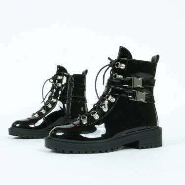 RAID ELIANA Buckle Chunky Hiker Boots In Black Patent