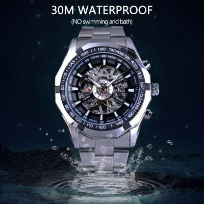 Silver Stainless Steel Waterproof Skeleton Luxury Mechanical Wrist Watch - Top Dudes