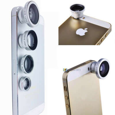 4in1 Fish Eye+Wide Angle Macro Telephoto Lens Camera for iPhone 4 5 5S 6 Plus SH