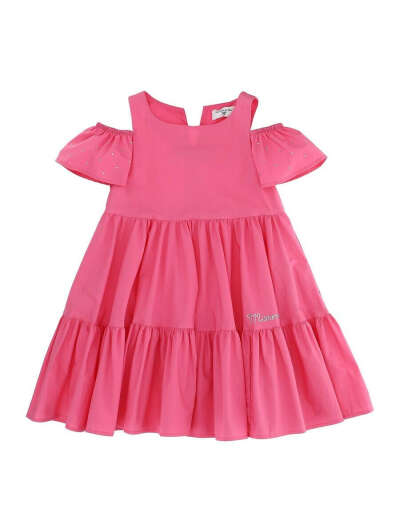 Monnalisa Pink Cotton Dress with Rhinestones