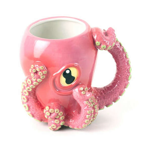 Pink Octopus Ceramic 3D Coffee Mug with Tentacle Handle by 180D