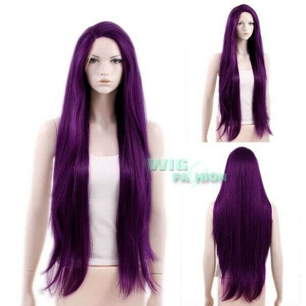 18"-28" Long Straight Dark Purple Lace Front Hair Wig