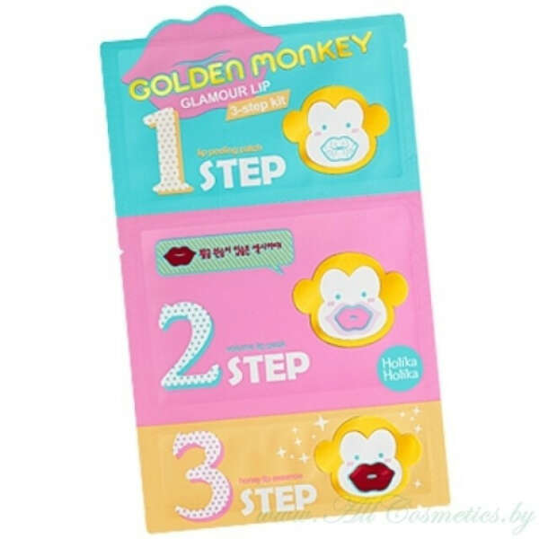 Holika Holika Трехшаговый набор по уходу за губами, Гламурные губки (Корея) | 2мл+2.5мл+1мл | Golden Monkey Glamour Lips 3-step kit