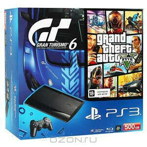 Игровая приставка Sony PlayStation 3 Super Slim (500 Gb) + игра "Gran Turismo 6. Anniversary Edition" + игра "Grand Theft Auto V"