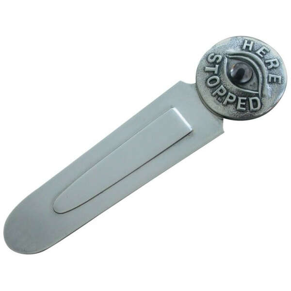 Edwardian Novelty Silver "Here Eye Stopped" Bookmark by Grey & Co. 1905