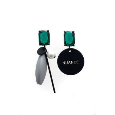 Nuance | Купить Серьги асимметричные, кристаллы зеленые с подвесками