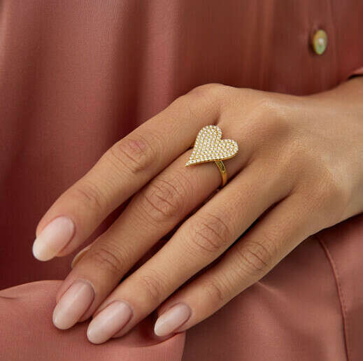 Позолоченное кольцо "Сердце" из серебра с фианитами