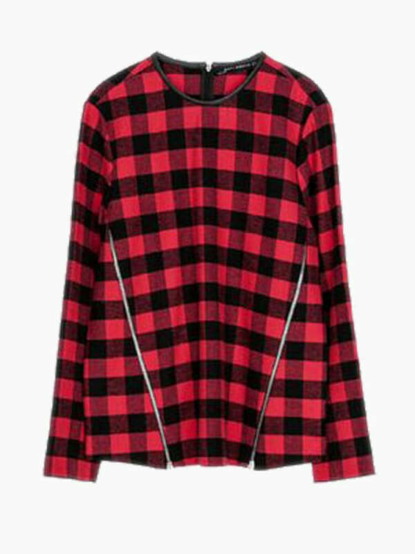 Red Plaid Blouse With Zippers And Leather Tipping - Choies.com