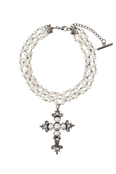 SILVER PEARL CROSS NECKLACE