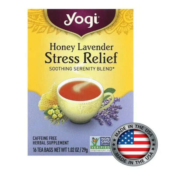 Yogi Tea, успокаивающий чай мед и лаванда, без кофеина, 16 чайных пакетиков, 29 г
