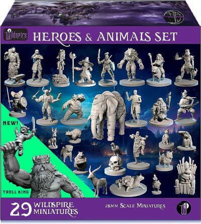 Amazon.com: Wildspire Heroes, NPC Animal Companions & Troll King for DND Miniatures Bulk 28mm DND Minis Dungeons and Dragons Miniatures D&D Miniatures Dungeons and Dragons Figures Unpainted Pathfinder Miniatures : Toys & Games