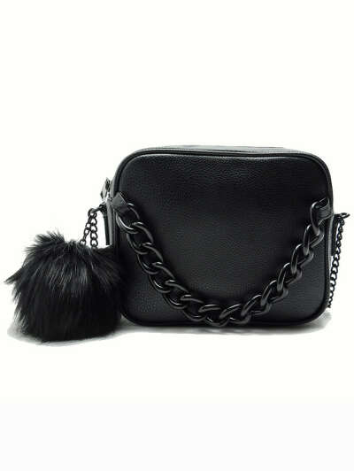 Black Zipper Fur PU Chain Bag