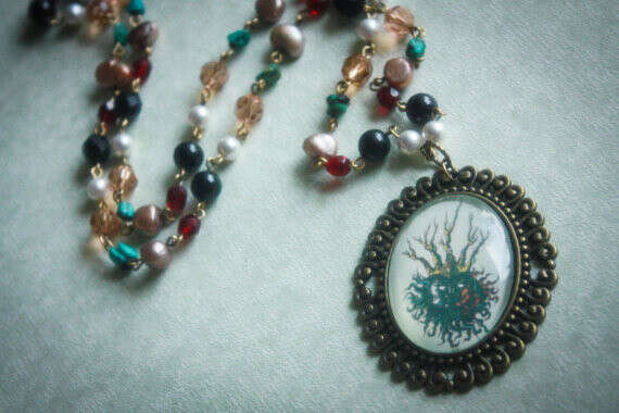 Poseidon God of the Sea - Antique Gold Turquoise Freshwater Pearl and Czech Glass Beaded Necklace