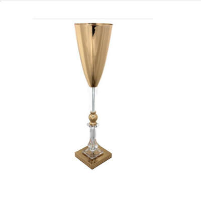 27" Crystal and Gold Metal Vase