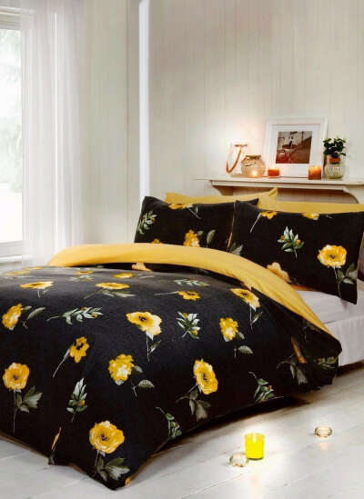 Rapport Darcy Black Floral Duvet Cover Bedding - Red / Yellow