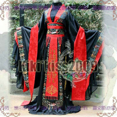 China Kimono Tan Dynasty Black/Red Gorgeous HanFu Custom-made Brocade Dress/Bobe