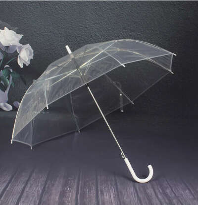 Прозрачный  зонт с белой ручкой