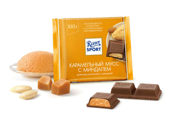 Шоколад Ritter Sport с карамелью и миндалём