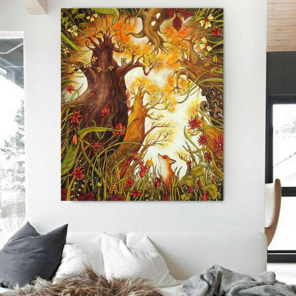 Картина на дереве 90х76см "Лис в осеннем лесу" – заказать на Ярмарке Мастеров – MH56MRU | Картины, Москва