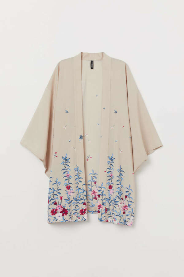 Кимоно с рисунком - светлый/Цветы - | H&M RU