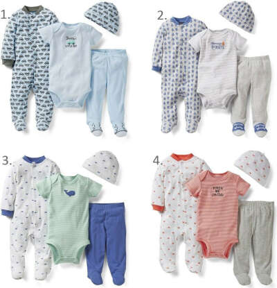 NWT Carter&#039;s Baby Boys 3 6 9 Months 4 Piece Bodysuit Set Clothes Outfit Blue Red
