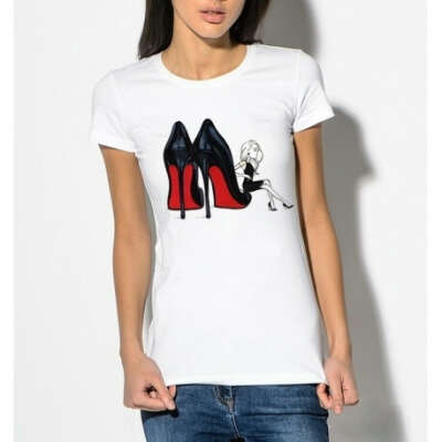 Купить футболка женская белая Indigo с принтом Туфли Louboutin для женщин в интернет-магазине - IndigoGift.ru