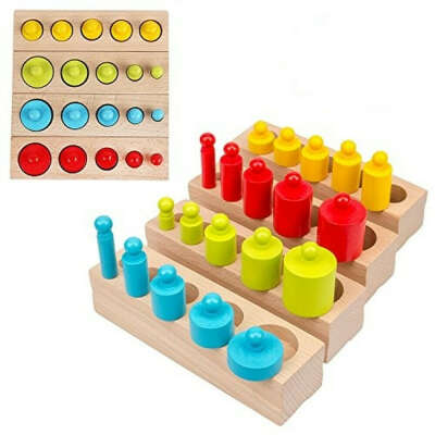 Развивающая игра по методике Монтессотри "Цветные деревянные цилиндры Монтессори", гирьки, 4 блока