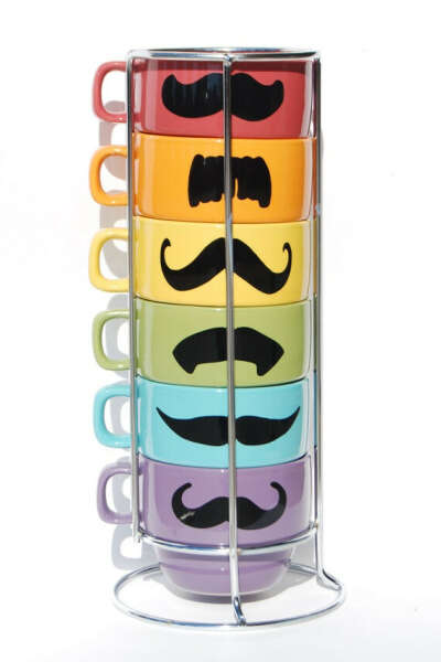 Pastel Design Multi Color Mustache Coffee Mugs set 6