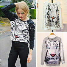 European Women&#039;s 3D Animal Tiger Pattern Personalized hand-beaded studs Sweater