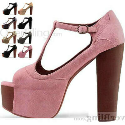 Womens T-Strap Pink Heels Shoes