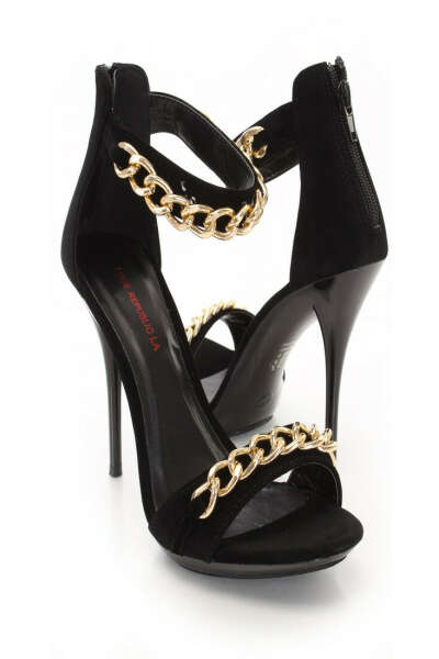 Black Smooth Velvet Chained Single Sole Heels