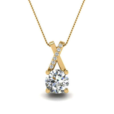 Round Diamond Drop Chain Pendant 18K Gold