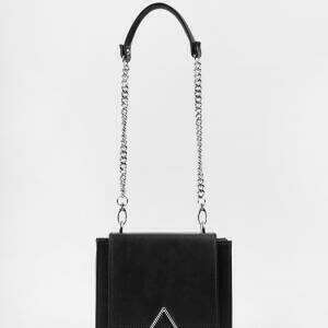 Женская прямоугольная каркасная черная сумка с ремнем-цепочкой