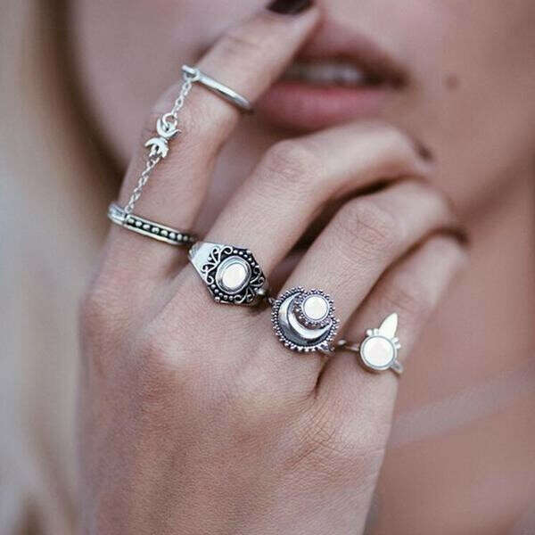Rising Moon 5 Piece Ring Set For Sale