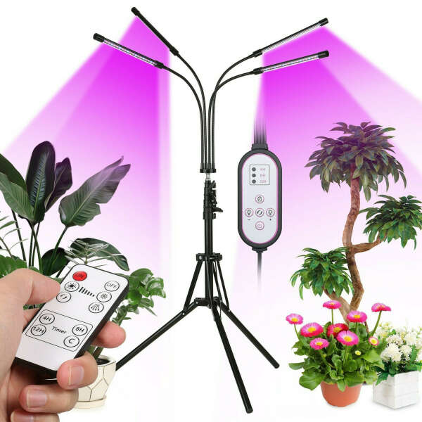 Лампа для выращивания растений Огонёк, с четырьмя головками 4x10Вт, с напольным штативом.