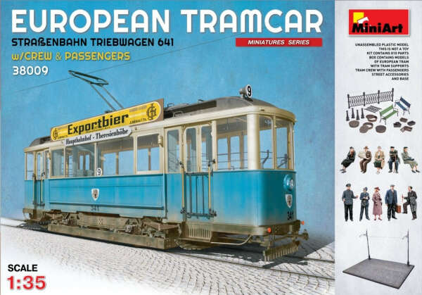 1/35 Сборная модель Трамвай European Tramcar (StraBenbahn Triebwagen 641) with Crew & Passangers