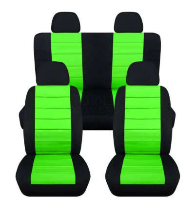Full Set 2-Tone Car Seat Covers with 4 (2 Front + 2 Rear) Headrest Covers