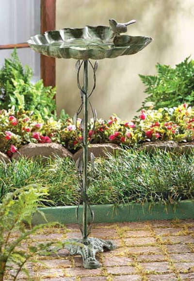 Verdigris Leaf Birdbath