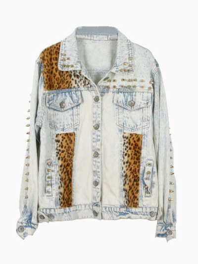 Denim Leopard Jacket In Acid Wash With Stud