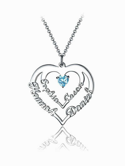 Heart Necklace 4 Name Silver S925 - Top Name Necklace