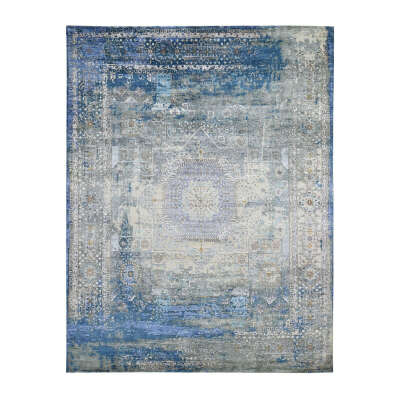 8&#039;10"x12&#039;3" Silk With Textured Wool Hi-Low Pile Mamluk Design Hand Knotted Oriental Rug