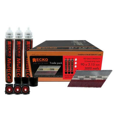 ECKO 90MM GALVANISED COLLATED FRAMING NAIL & 3 FUEL CELL (3000 BOX)