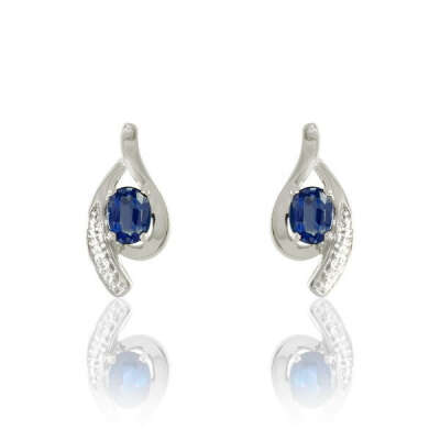 Boucles D&#039;oreilles Or Blanc Saphir Et Diamant